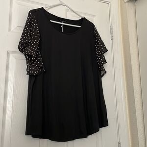 BloomChic Black Blouse with Polka Dot Sleeves